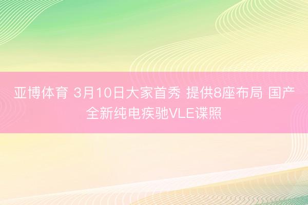 亚博体育 3月10日大家首秀 提供8座布局 国产全新纯电疾驰VLE谍照