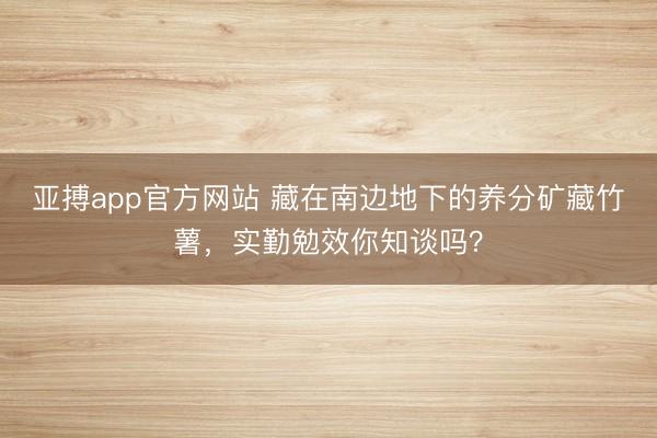 亚搏app官方网站 藏在南边地下的养分矿藏竹薯,实勤勉效你知谈吗?