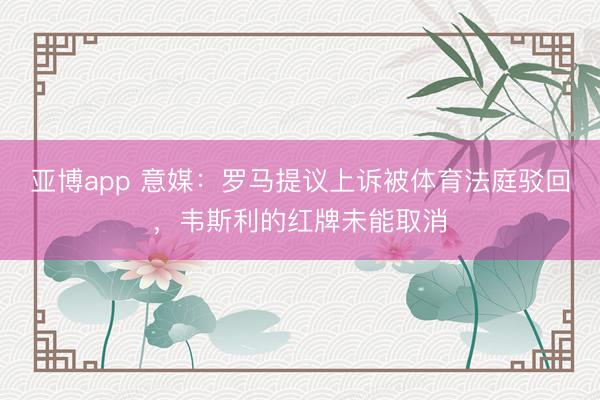 亚博app 意媒:罗马提议上诉被体育法庭驳回,韦斯利的红牌未能取消