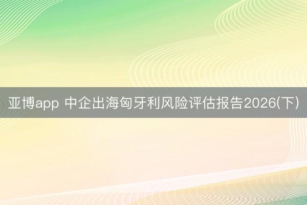亚博app 中企出海匈牙利风险评估报告2026(下)