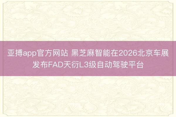 亚搏app官方网站 黑芝麻智能在2026北京车展发布FAD天衍L3级自动驾驶平台