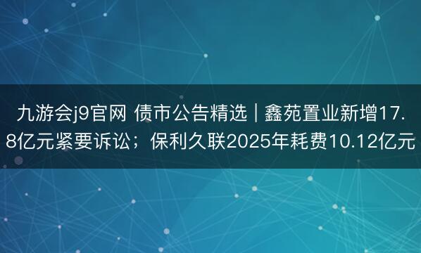 九游会j9官网 债市公告精选 | 鑫苑置业新增17.8亿元紧要诉讼；保利久联2025年耗费10.12亿元