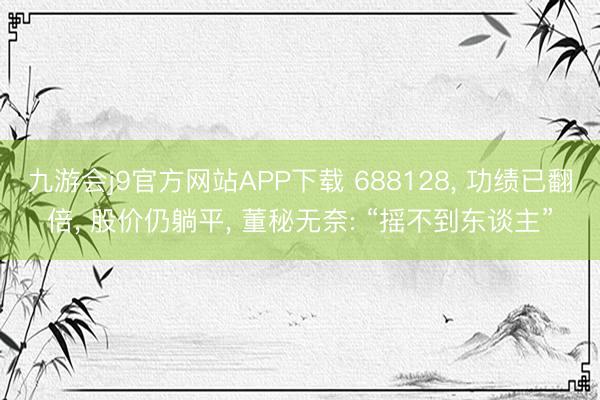 九游会j9官方网站APP下载 688128， 功绩已翻倍， 股价仍躺平， 董秘无奈: “摇不到东谈主”